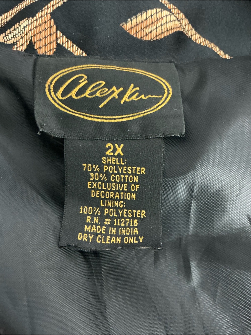 Vintage Alex Kim Floral Brocade Black Gold Art To Wear Jacket Plus Size 2X - Picture 7 of 7